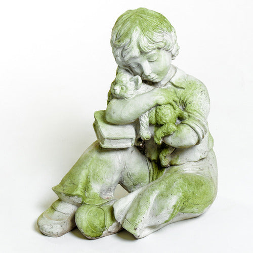 Boy W Kitten Book Statue (17 - Inch)