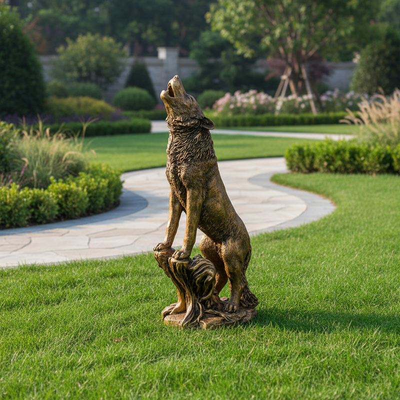 Wolf Howling Garden Statue (37 - Inch) Side Angle