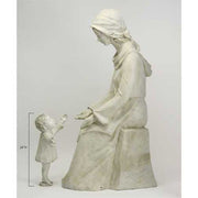 Seated woman in classical robe with head covering, reaching out to a standing child in an old world European style. Different Angle