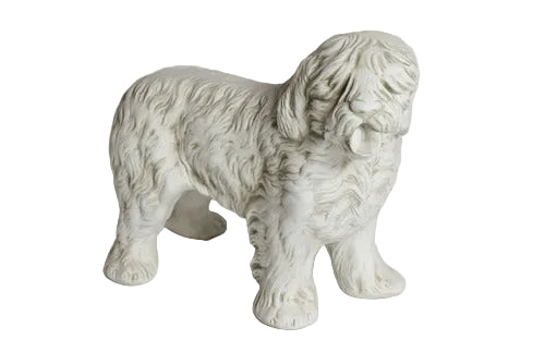 Baroque-inspired ornate dog figurine with detailed fur and classical old world European sculptural style.