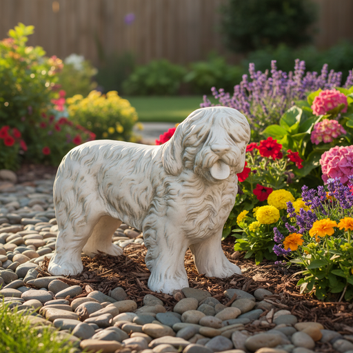 Baroque-inspired ornate dog figurine with detailed fur and classical old world European sculptural style. Side Angle