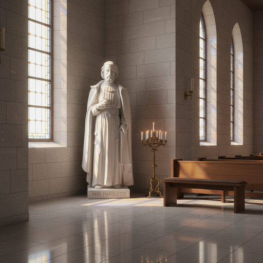 Father Marquette Religious Saint Statue (74 - Inch) Side Angle