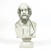 Classical Greek-style bust sculpture with ornate hair detail, shown from the back on a square pedestal base. Different Angle
