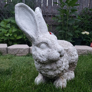 Baroque-style ornate rabbit statue with detailed fur and classical old world European sculptural features. Side Angle