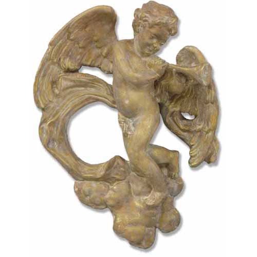 Dancing cherub playing a flute on a cloud base.