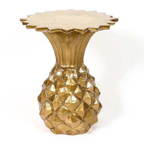 Ornate old world European side table with a sculpted pineapple base and scalloped top, featuring classical geometric detailing.