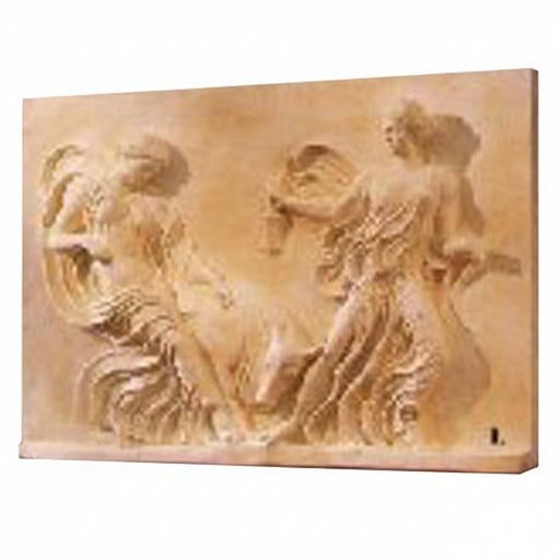 Classical bas-relief wall art featuring two draped figures in flowing robes, inspired by Renaissance and old world European styles.