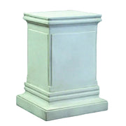 Classical pedestal with clean lines, paneled sides, and ornate molding in an old world European architectural style.