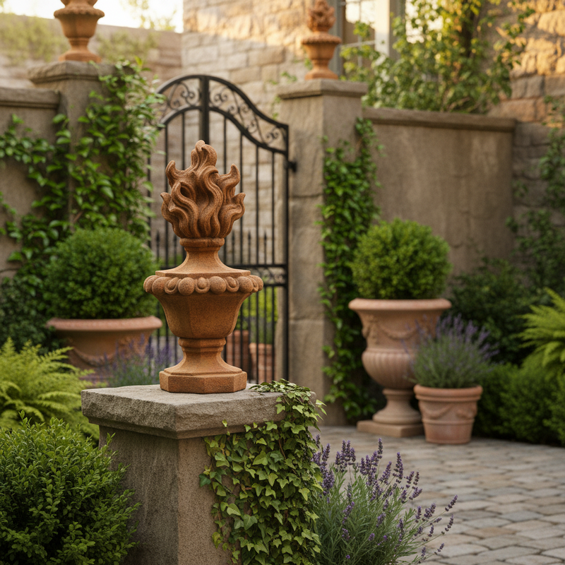 Belgian Finial Outdoor Statue (33 - Inch) Side Angle
