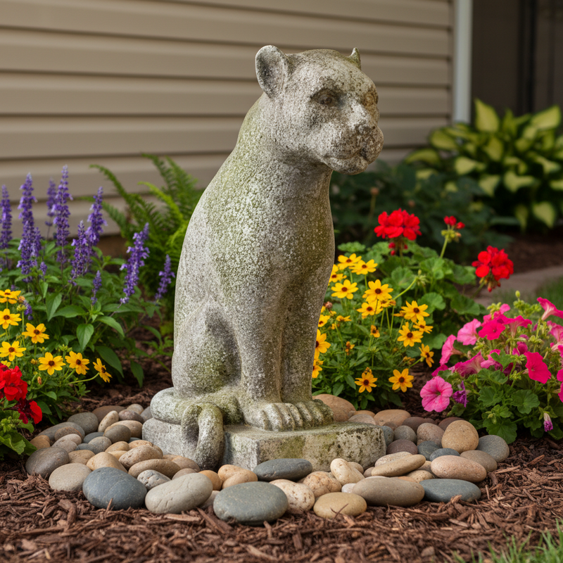 Sitting Panther Garden Statue (22 - Inch) Side Angle
