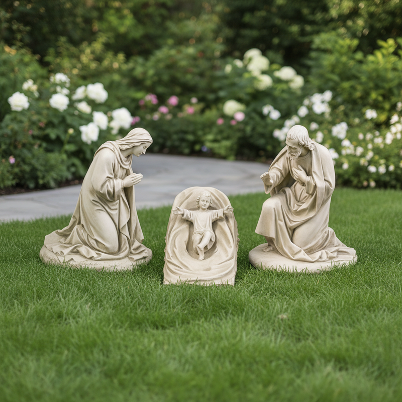 Mary, Joseph, and Baby Jesus in Manger Statue (22-Inch)