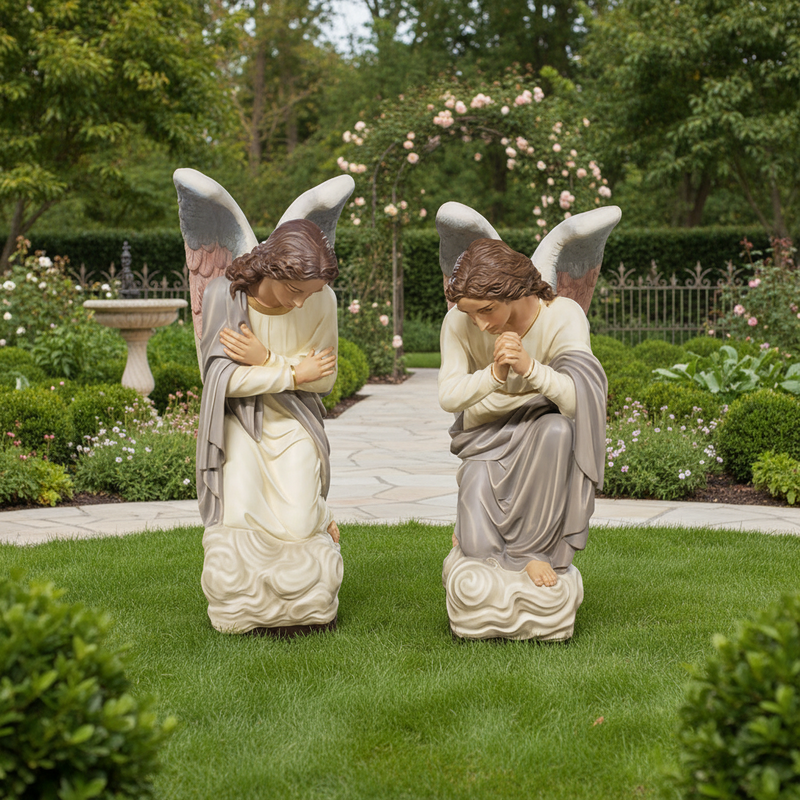 Pair Of Kneeling Angels Outdoor Statue (56-Inch)