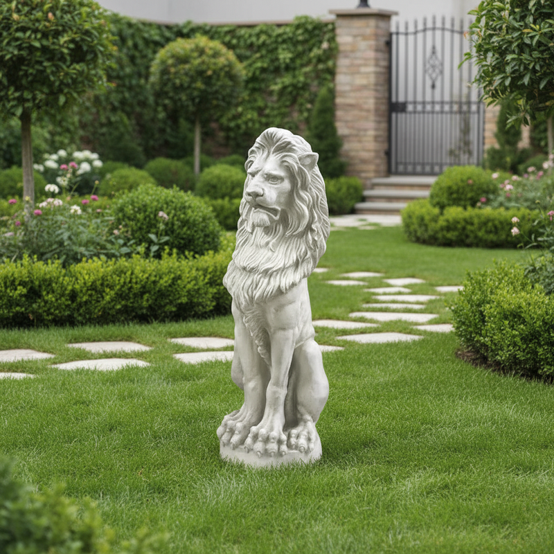 Guardian Lion Outdoor Statue (45 - Inch) Side Angle