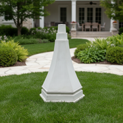 Tapered architectural finial with stepped base and faceted sides, featuring classical old world European design elements. Side Angle