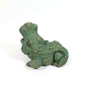 Alligator figurine with ornate, old world European detailing and textured Baroque-inspired scales, mouth open in dramatic pose. Other Angle