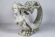 Mermaid sculpture with flowing hair and ornate tail, featuring classical and old world European design elements. Other Angle