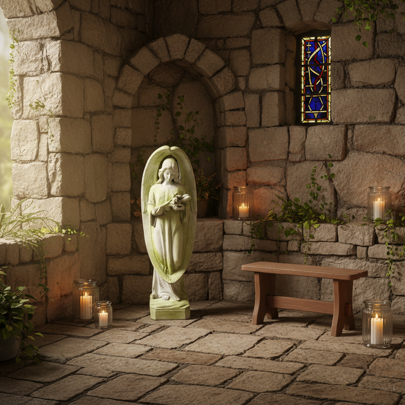 Standing Angel Outdoor Statue (34 - Inch) Side Angle