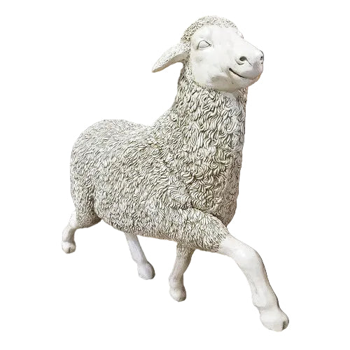 Baroque-style sheep sculpture with ornate, detailed wool texture and classical, lifelike pose reminiscent of old world European art.