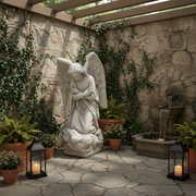 Kneeling Angel Outdoor Statue (56 - Inch) Side Angle
