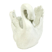 Swan planter with detailed feathers, sculpted in an old world European style with classical, ornate accents and graceful curves.