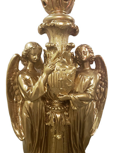 Ceremonial Angels Honoring Jesus with "IHS" Candleholder Outdoor Statue (60-Inch)