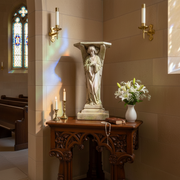 Standing Angel Pedestal Holding A Chalice Outdoor Statue (38 - Inch) Side Angle