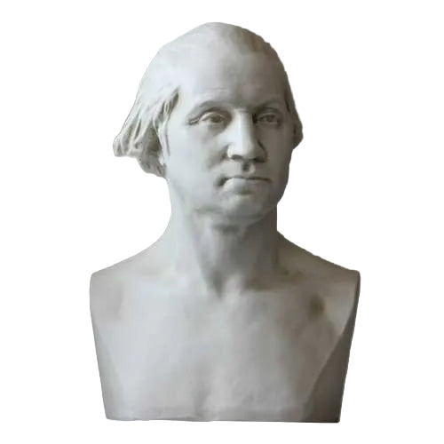 Classical bust sculpture with old world European style, featuring detailed facial features and smooth, Renaissance-inspired lines.