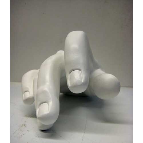 Sculpted hand in a classical Renaissance style, gracefully posed with gently curved fingers and smooth, ornate detailing. Side View