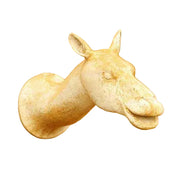 Horse head wall sculpture with elongated features, classical old world European style, subtle ornate detailing, Renaissance influence.
