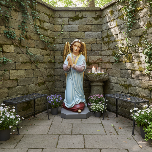 Praying Winged Angel Outdoor Statue (39 - Inch) Side Angle