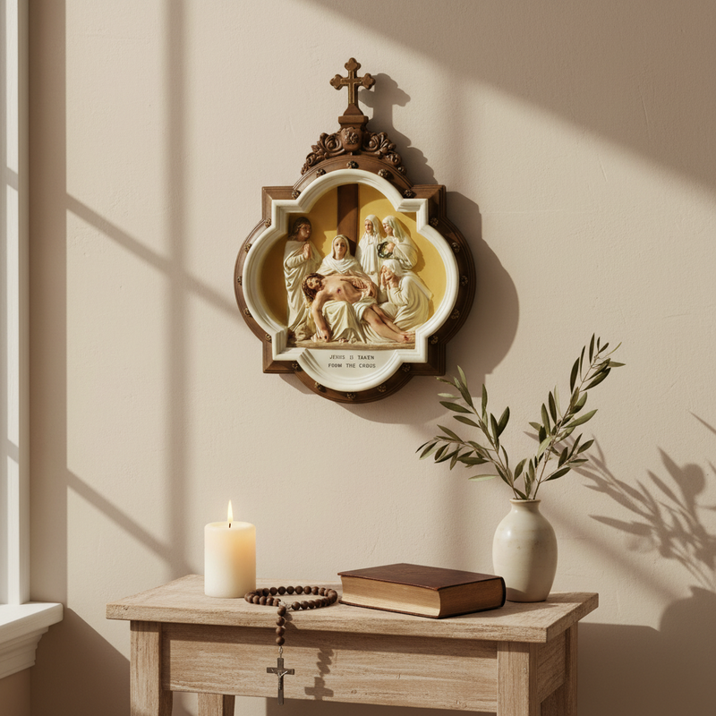 Chapel Wall Plaque Stations of the Cross Number 1 (13.5 - Inch) Side Angle