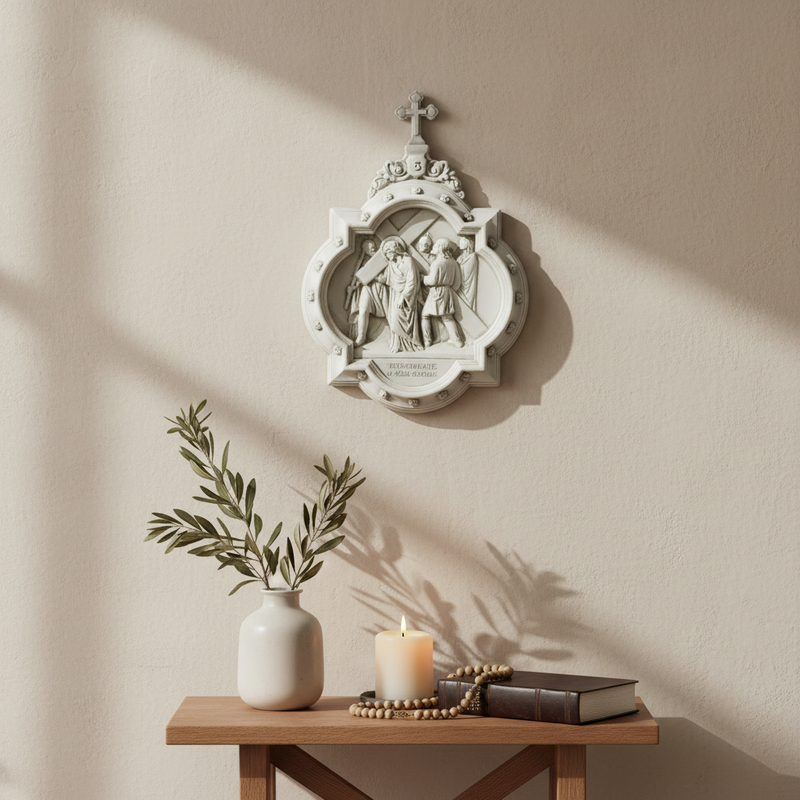 Chapel Wall Plaque Stations of the Cross Number 5 (13.5 - Inch) Side Angle