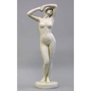 Classical female torso sculpture with raised arms, inspired by Renaissance and Greek art, featuring smooth, elegant contours. Side View