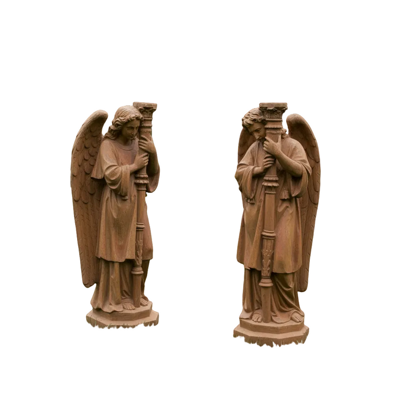 Set of Large Winged Guardian Angels with Candleholder Outdoor Statue (27 - Inch)