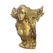 Mermaid sculpture with flowing hair and ornate tail, featuring classical and old world European design elements. Side View