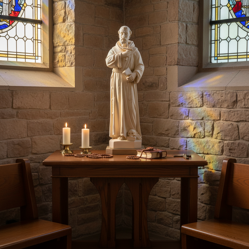 Saint Francis Holding Cross Statue (38 - Inch) Side Angle