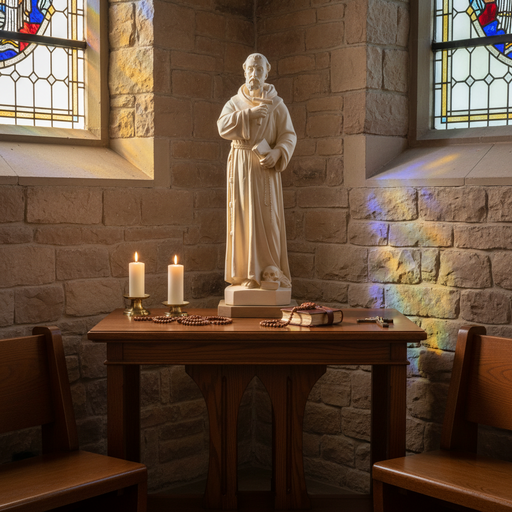 Saint Francis Holding Cross Statue (38 - Inch) Side Angle