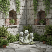 Three Cherub Birdfeeder Statue (13 - Inch) Side Angle