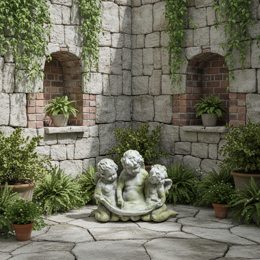 Three Cherub Birdfeeder Statue (13 - Inch) Side Angle