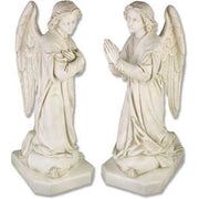 Pair of kneeling angels with folded hands, featuring ornate wings and flowing robes in classical old world European style.