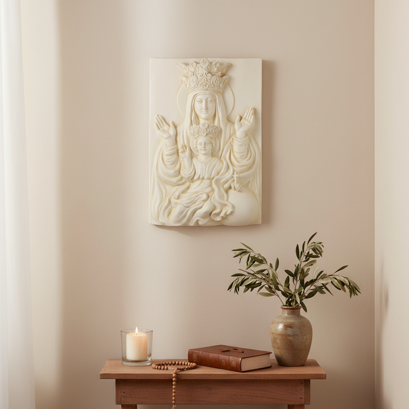 Mother and Child Outdoor Catholic Plaque (17.0 - Inch) Side Angle