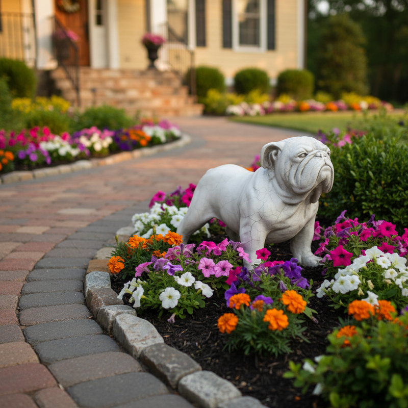 Bulldog Dog Garden Statue (17 - Inch) Side Angle
