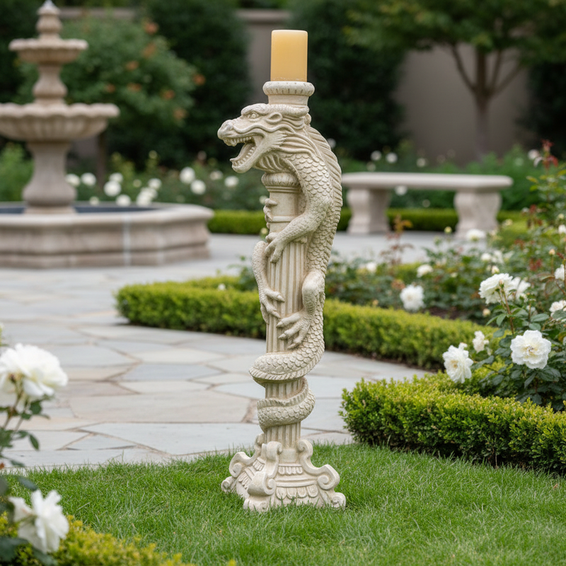Dragon Climbing Candlestick Statue (36-Inch)