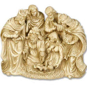 Nativity scene with ornate, old world European figures in classical robes, featuring Baroque and Renaissance detailing.