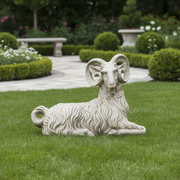 Sitting Ram Garden Statue (30 - Inch) Side Angle