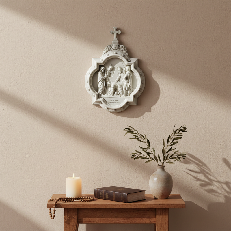 Chapel Wall Plaque Stations of the Cross Number 7 (13.5 - Inch) Side Angle
