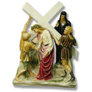 Jesus carrying the cross, surrounded by three figures in ornate, old world European style with classical and medieval details.