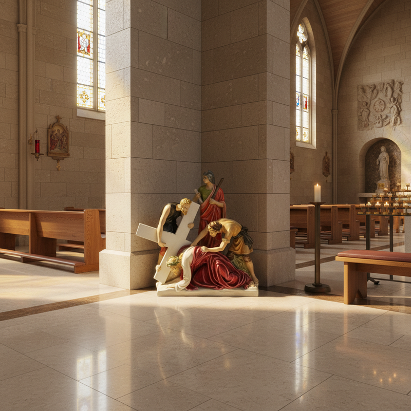Jesus Falls the Second Time Religious Statue (25 - Inch) Side Angle