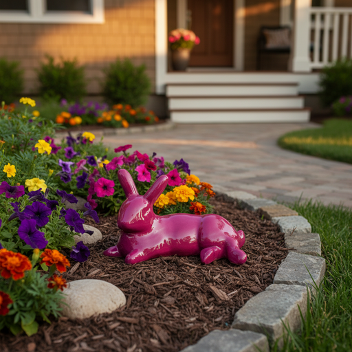 Rabbit Garden Statue (8 - Inch) Side Angle