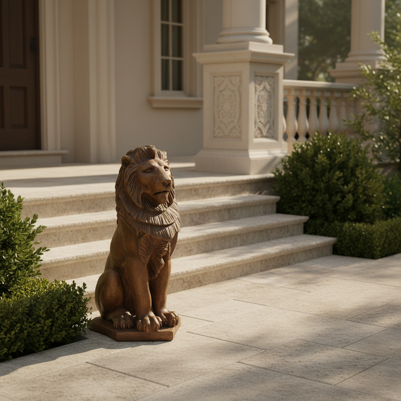Guardian Lion Garden Statue (13 - Inch) Side Angle